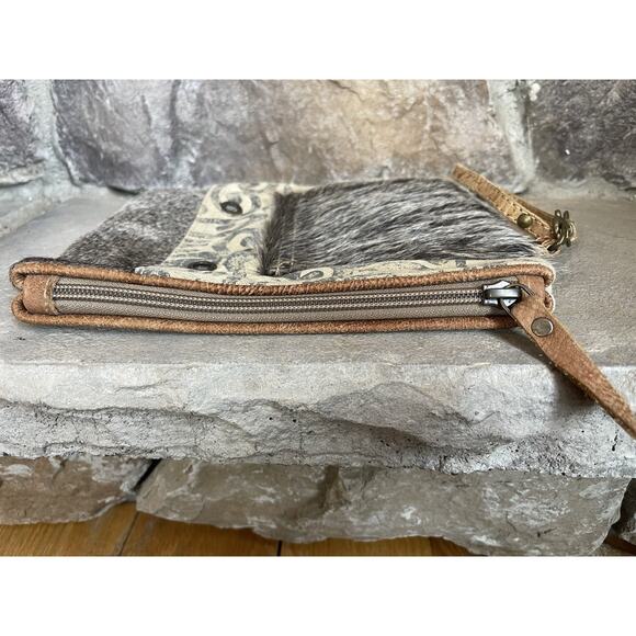 Myra Bag Cowhide Clutch Purse Wristlet Leather Boho Western Festival Cowgirl Fur - Picture 7 of 12